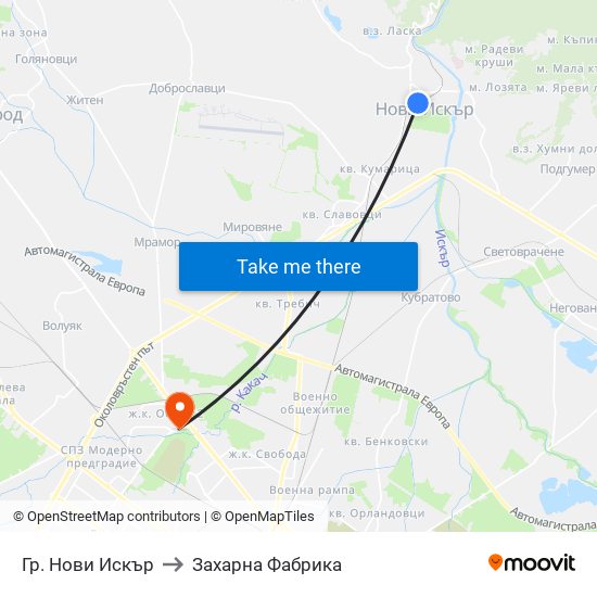 Гр. Нови Искър to Захарна Фабрика map