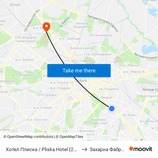 Хотел Плиска / Pliska Hotel (2326) to Захарна Фабрика map