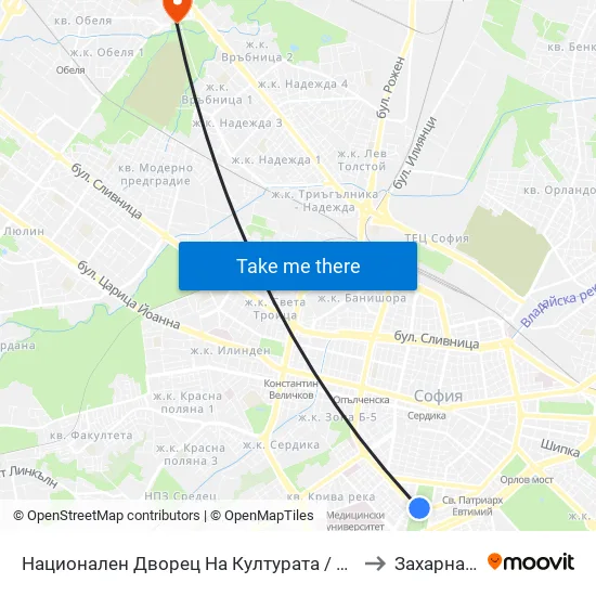 Ⓜ️ Национален Дворец На Културата / National Palace Of Culture (1139) to Захарна Фабрика map