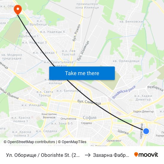 Ул. Оборище / Oborishte St. (2074) to Захарна Фабрика map