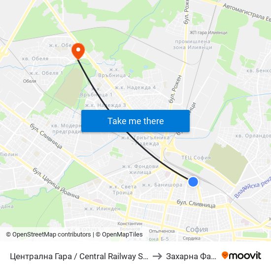 Централна Гара / Central Railway Station (1327) to Захарна Фабрика map