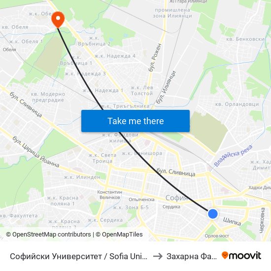 Софийски Университет / Sofia University (1699) to Захарна Фабрика map