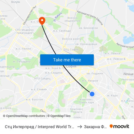 Стц Интерпред / Interpred World Trade Centre (1109) to Захарна Фабрика map