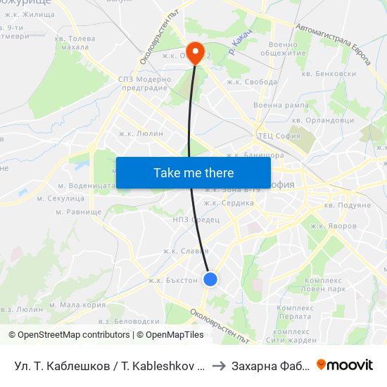 Ул. Т. Каблешков / T. Kableshkov St. (2211) to Захарна Фабрика map