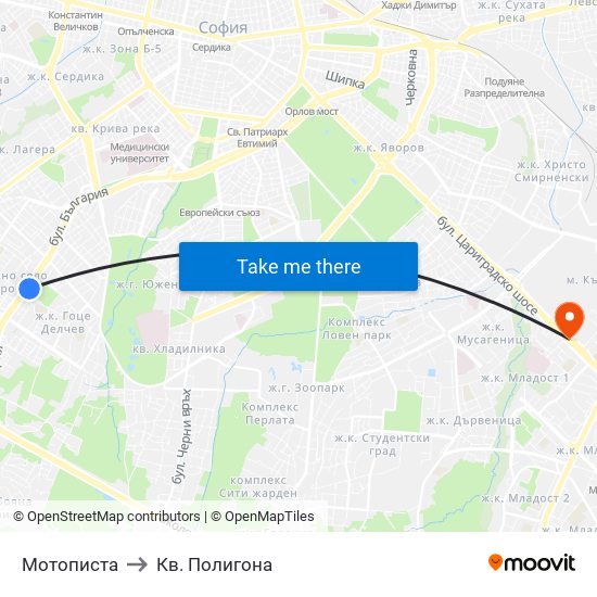 Мотописта to Кв. Полигона map