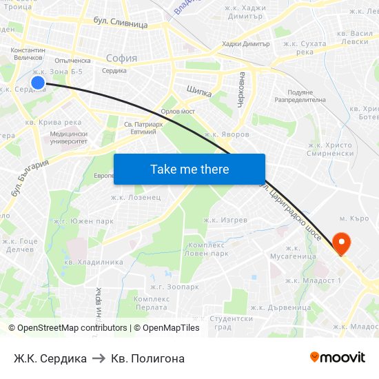 Ж.К. Сердика to Кв. Полигона map