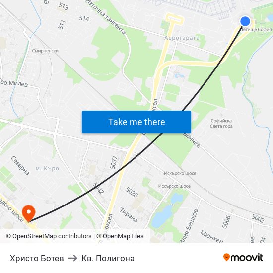 Христо Ботев to Кв. Полигона map