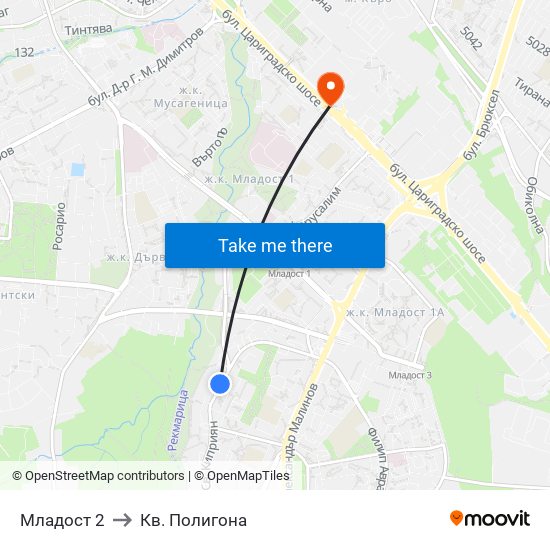 Младост 2 to Кв. Полигона map
