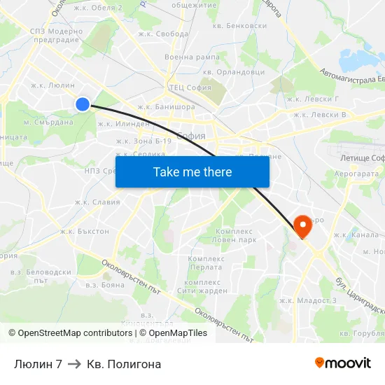 Люлин 7 to Кв. Полигона map
