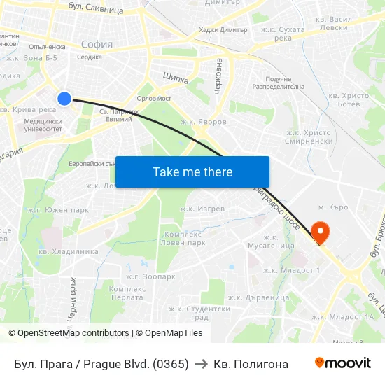 Бул. Прага / Prague Blvd. (0365) to Кв. Полигона map