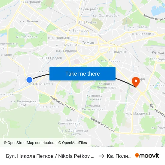 Бул. Никола Петков / Nikola Petkov Blvd. (0350) to Кв. Полигона map