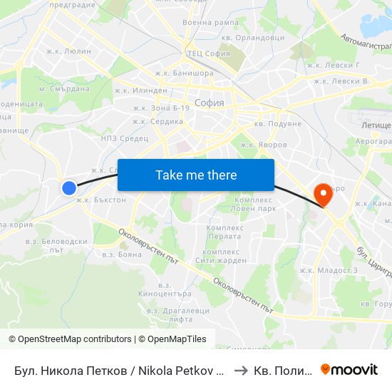 Бул. Никола Петков / Nikola Petkov Blvd. (0347) to Кв. Полигона map