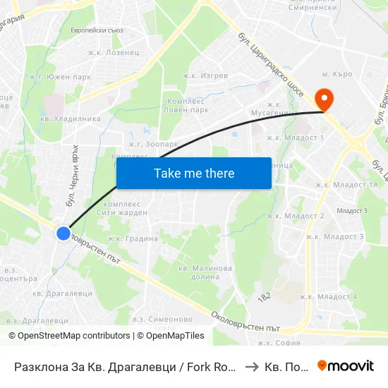 Разклона За Кв. Драгалевци / Fork Road To Dragalevtsi Qr. (1457) to Кв. Полигона map