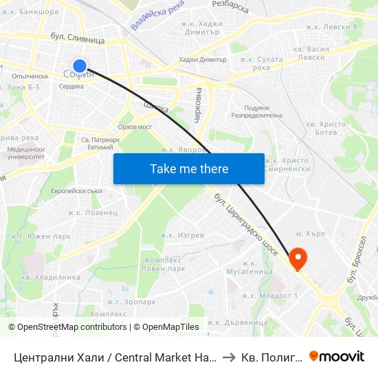 Централни Хали / Central Market Hall (2337) to Кв. Полигона map