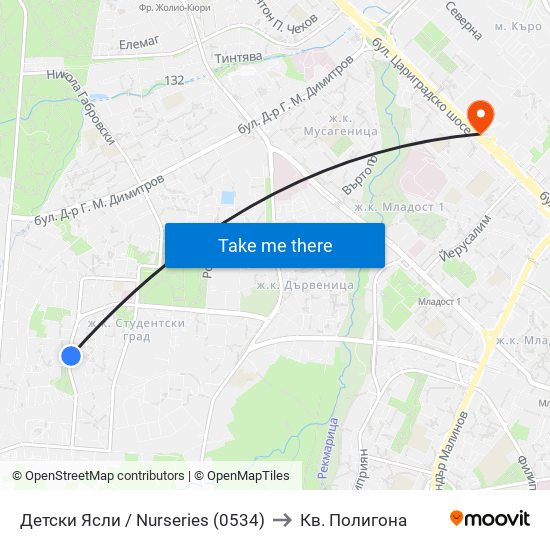 Детски Ясли / Nurseries (0534) to Кв. Полигона map