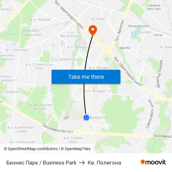 Бизнес Парк / Business Park to Кв. Полигона map