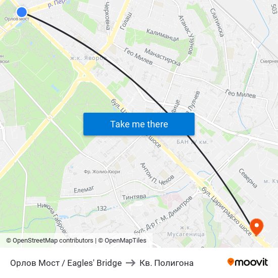 Орлов Мост / Eagles' Bridge to Кв. Полигона map