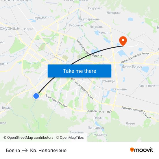 Бояна to Кв. Челопечене map