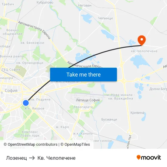 Лозенец to Кв. Челопечене map