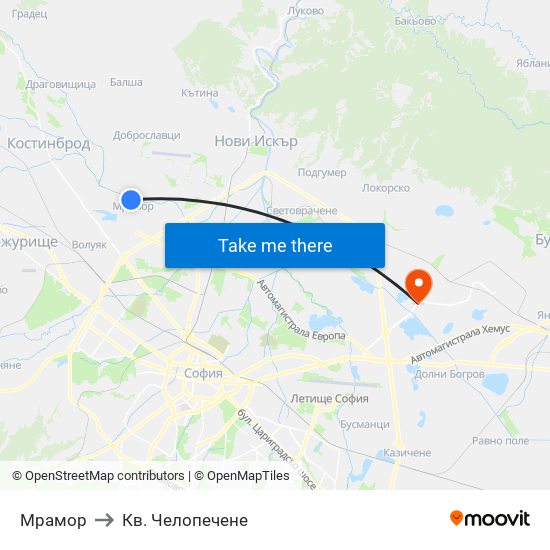 Мрамор to Кв. Челопечене map