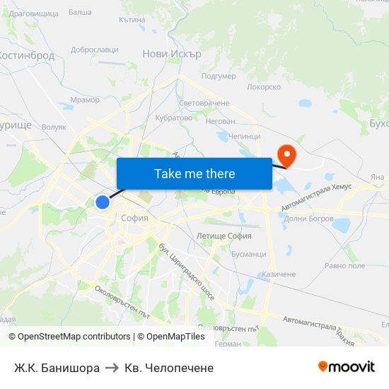 Ж.К. Банишора to Кв. Челопечене map