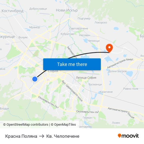 Красна Поляна to Кв. Челопечене map