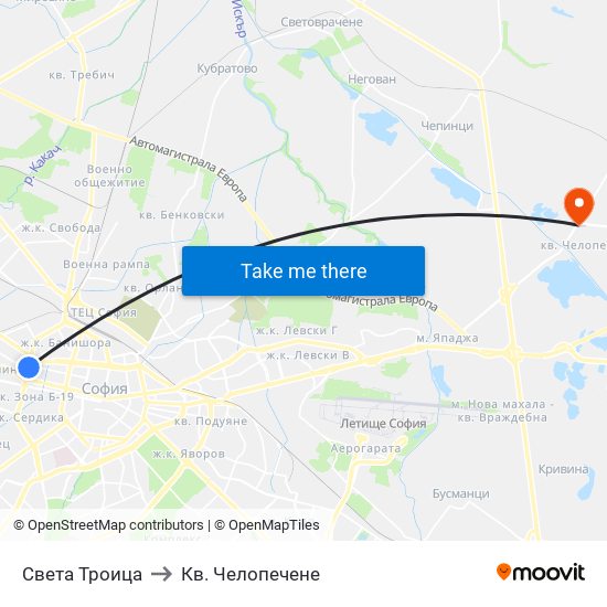 Света Троица to Кв. Челопечене map