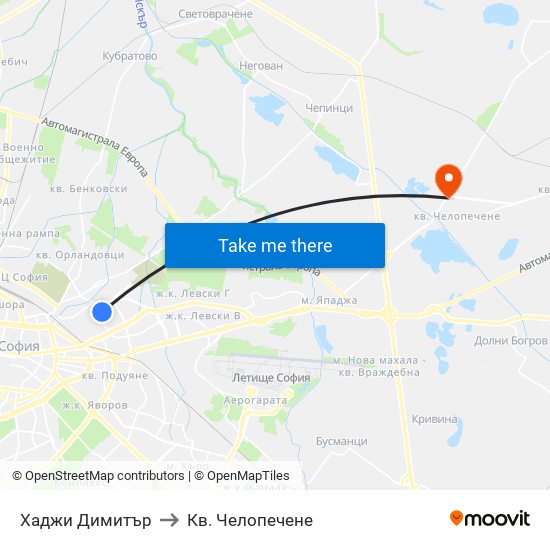 Хаджи Димитър to Кв. Челопечене map