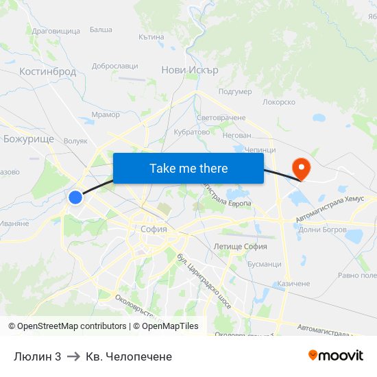 Люлин 3 to Кв. Челопечене map