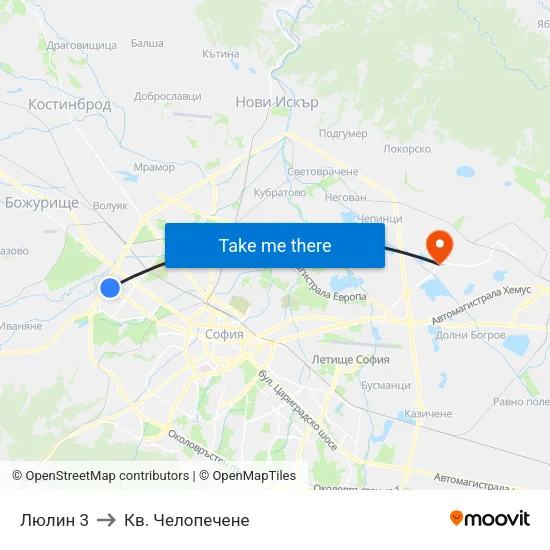 Люлин 3 to Кв. Челопечене map