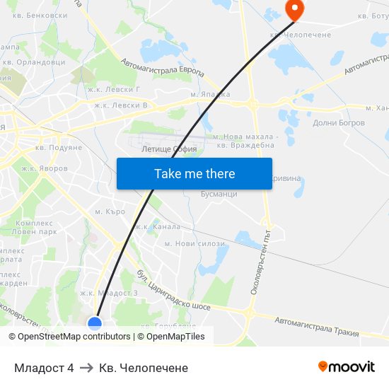 Младост 4 to Кв. Челопечене map