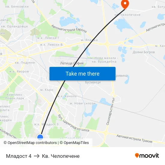 Младост 4 to Кв. Челопечене map