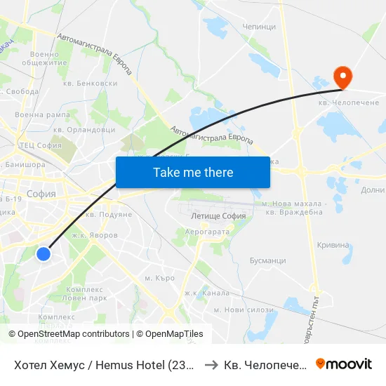Ⓜ️ Хотел Хемус / Hemus Hotel (2329) to Кв. Челопечене map