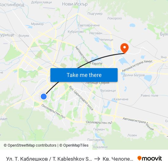 Ул. Т. Каблешков / T. Kableshkov St. (2213) to Кв. Челопечене map