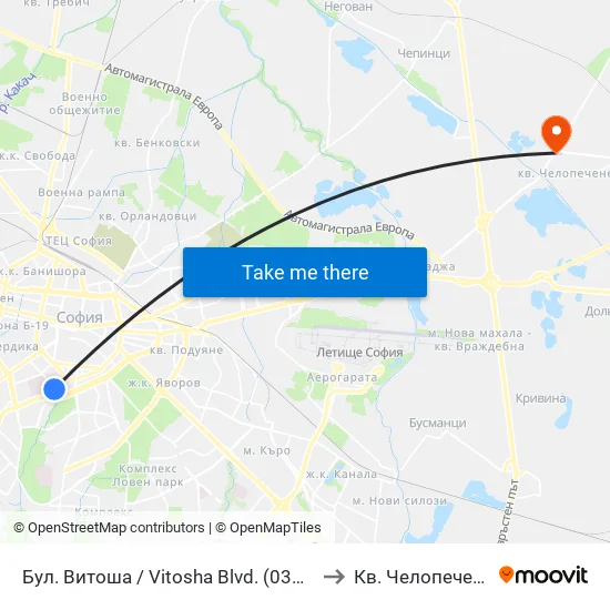 Бул. Витоша / Vitosha Blvd. (0302) to Кв. Челопечене map