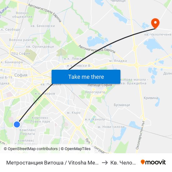 Метростанция Витоша / Vitosha Metro Station (0909) to Кв. Челопечене map