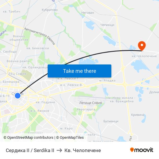 Сердика II / Serdika II to Кв. Челопечене map