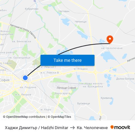 Хаджи Димитър / Hadzhi Dimitar to Кв. Челопечене map