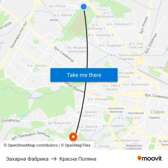 Захарна Фабрика to Красна Поляна map
