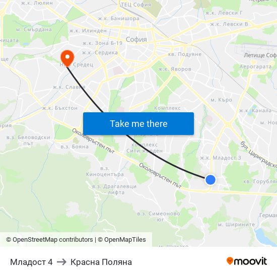 Младост 4 to Красна Поляна map