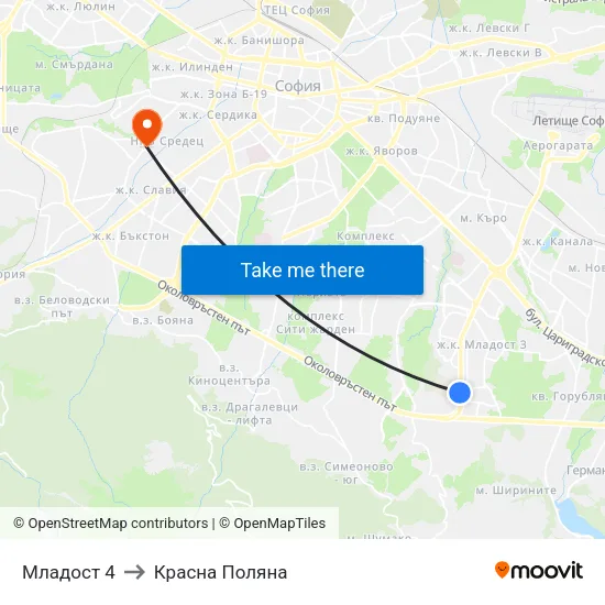Младост 4 to Красна Поляна map