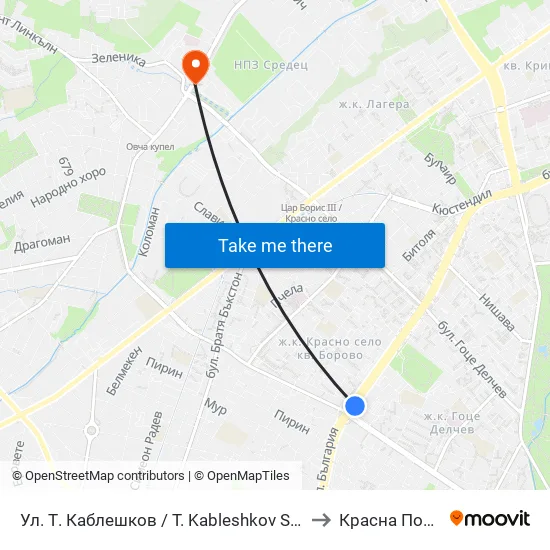 Ул. Т. Каблешков / T. Kableshkov St. (2213) to Красна Поляна map