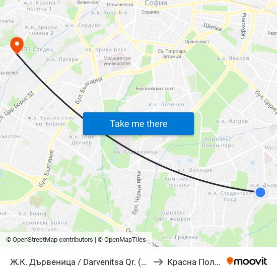 Ж.К. Дървеница / Darvenitsa Qr. (0800) to Красна Поляна map