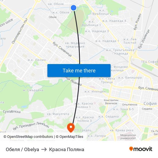 Обеля / Obelya to Красна Поляна map