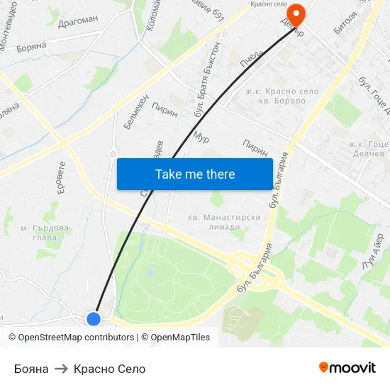 Бояна to Красно Село map