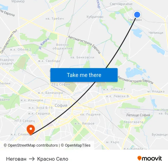 Негован to Красно Село map