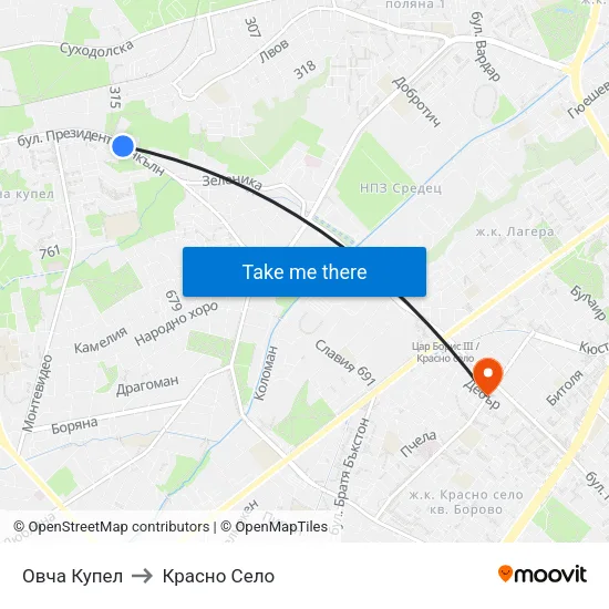 Овча Купел to Красно Село map