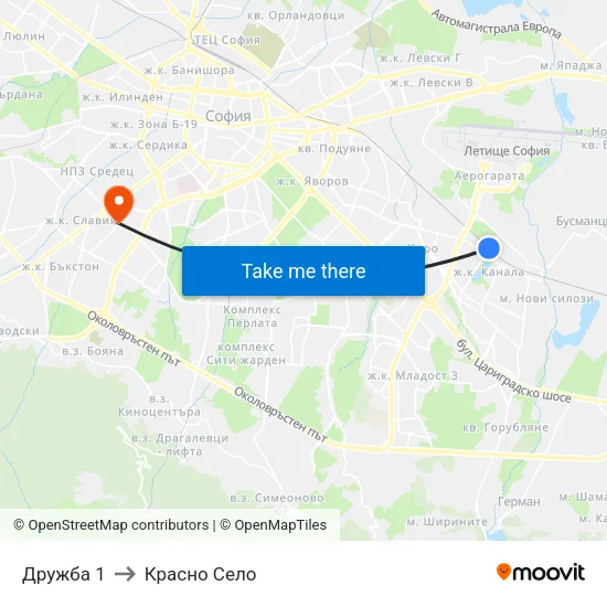 Дружба 1 to Красно Село map