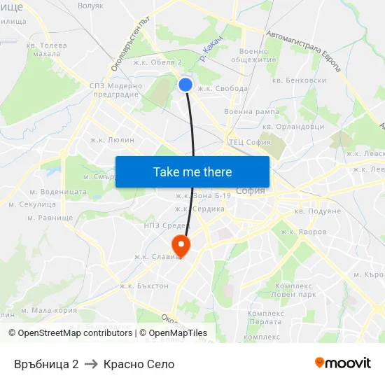 Връбница 2 to Красно Село map