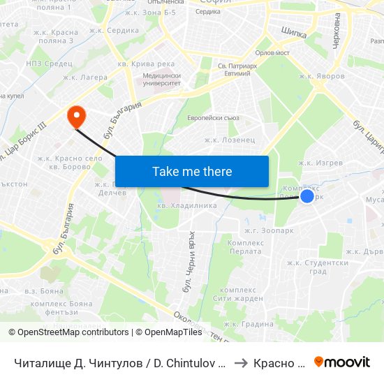 Читалище Д. Чинтулов / D. Chintulov Library (2366) to Красно Село map